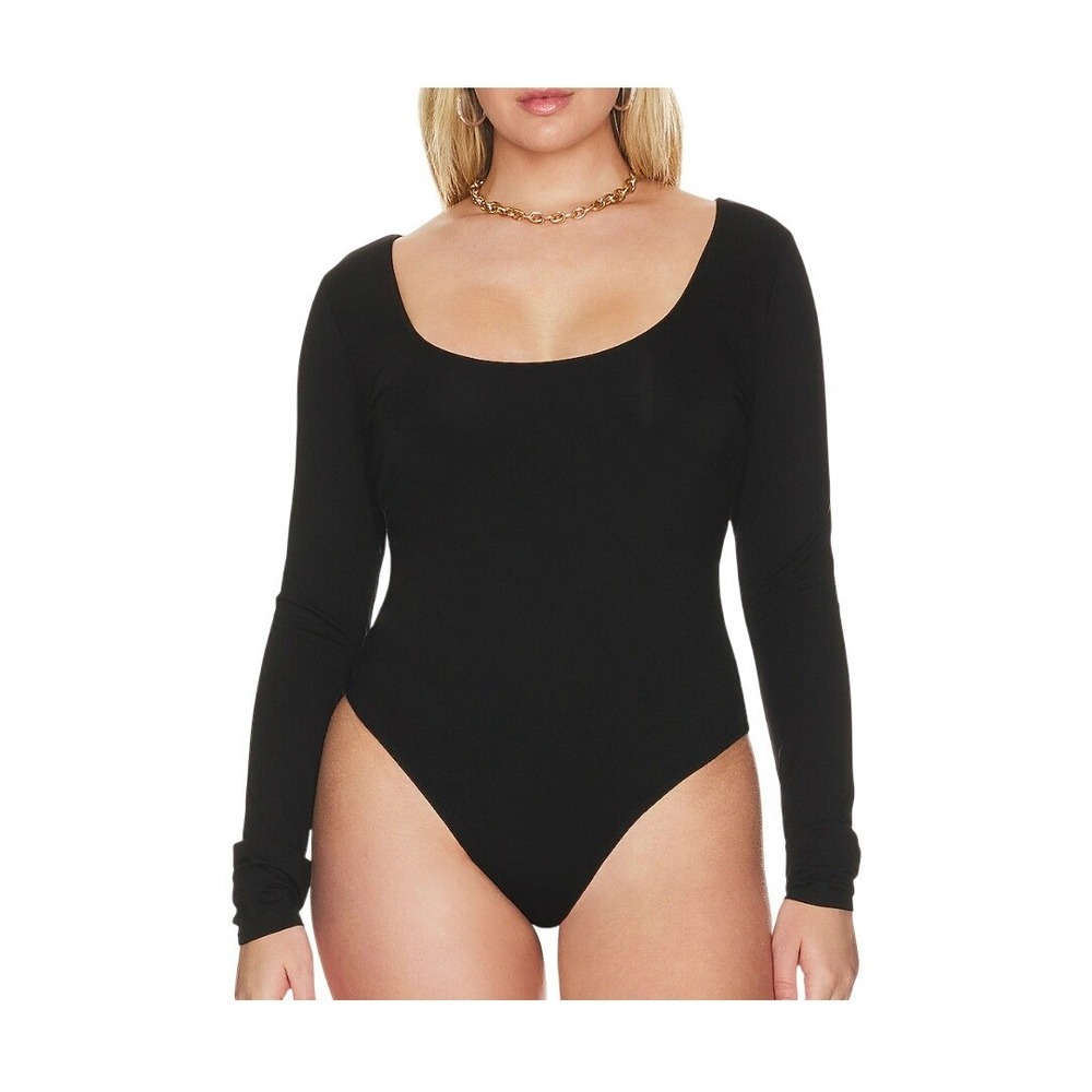 Good American Womens Bodysuit 3XL Black Long Sleeve Scoop‎ Neck Minimalist Chic